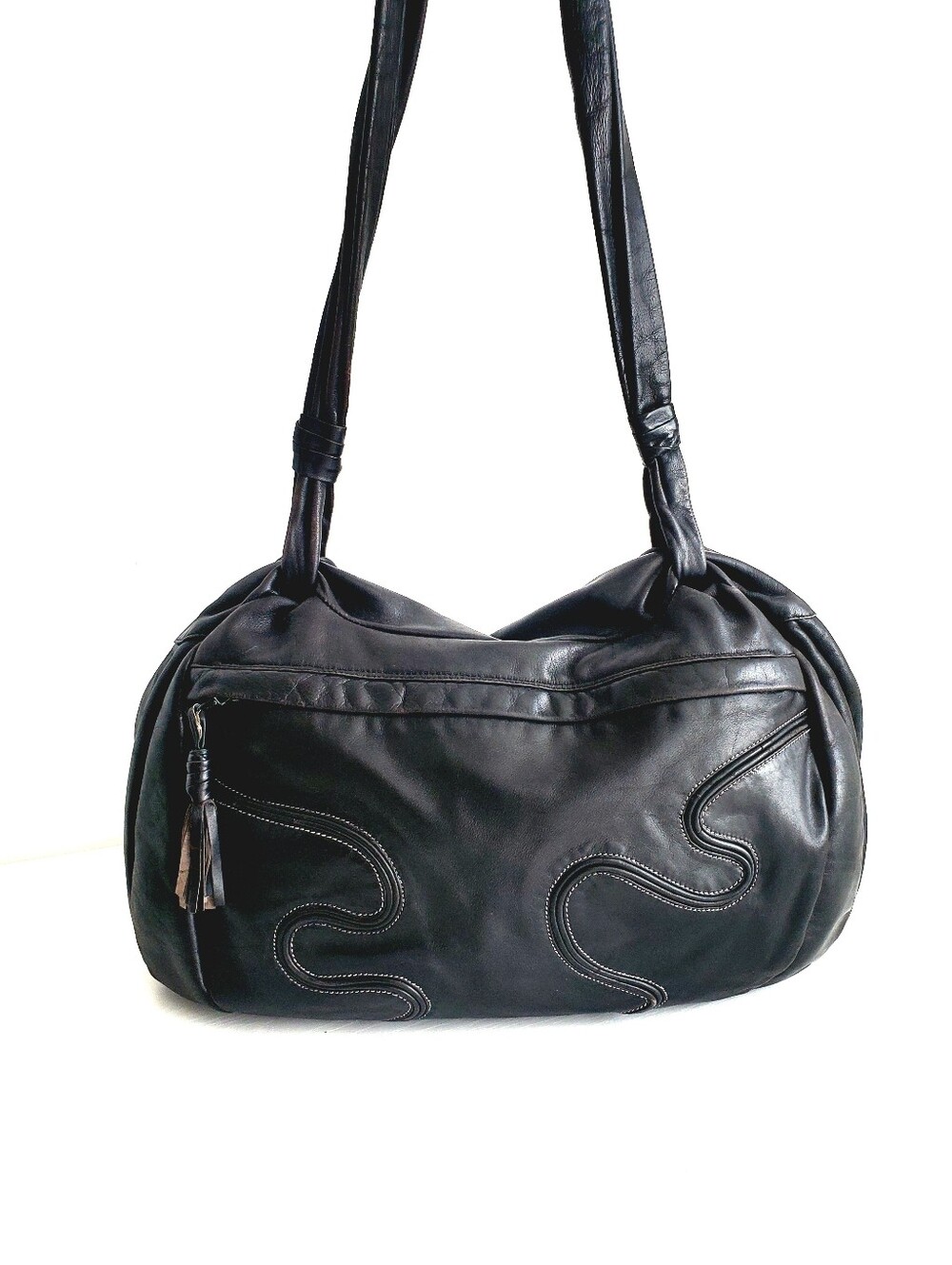 Black Leather Italian Style Shoulder Bag